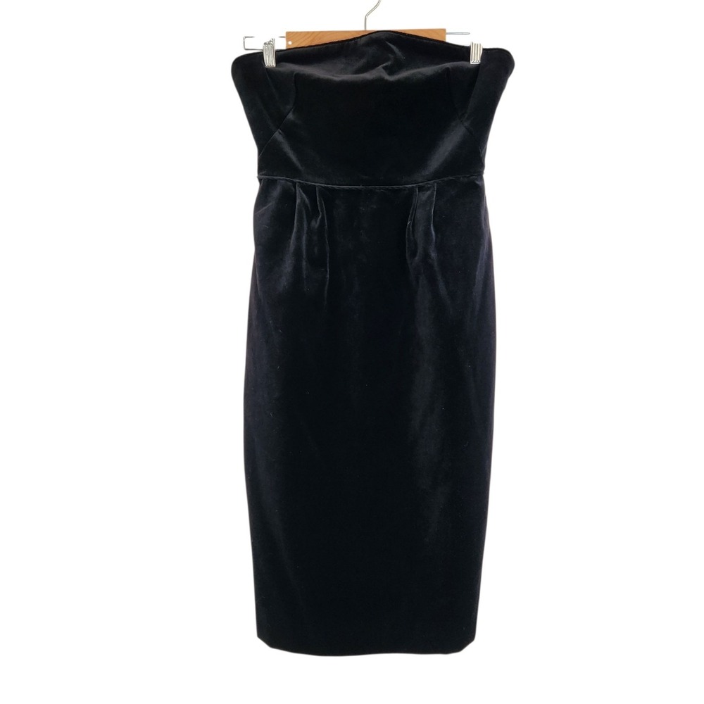 J Crew Size 8 Strapless Midi Dress Black Velvet Silk Lined Corset Style Classy